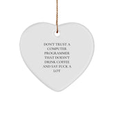 Funny Computer Programmer Heart Ornament Gifts for Men, White Heart Shaped, Christmas Unique Gifts from Friends or Family for Programming Enthusiasts, Funny Programmer Quotes - Image 1